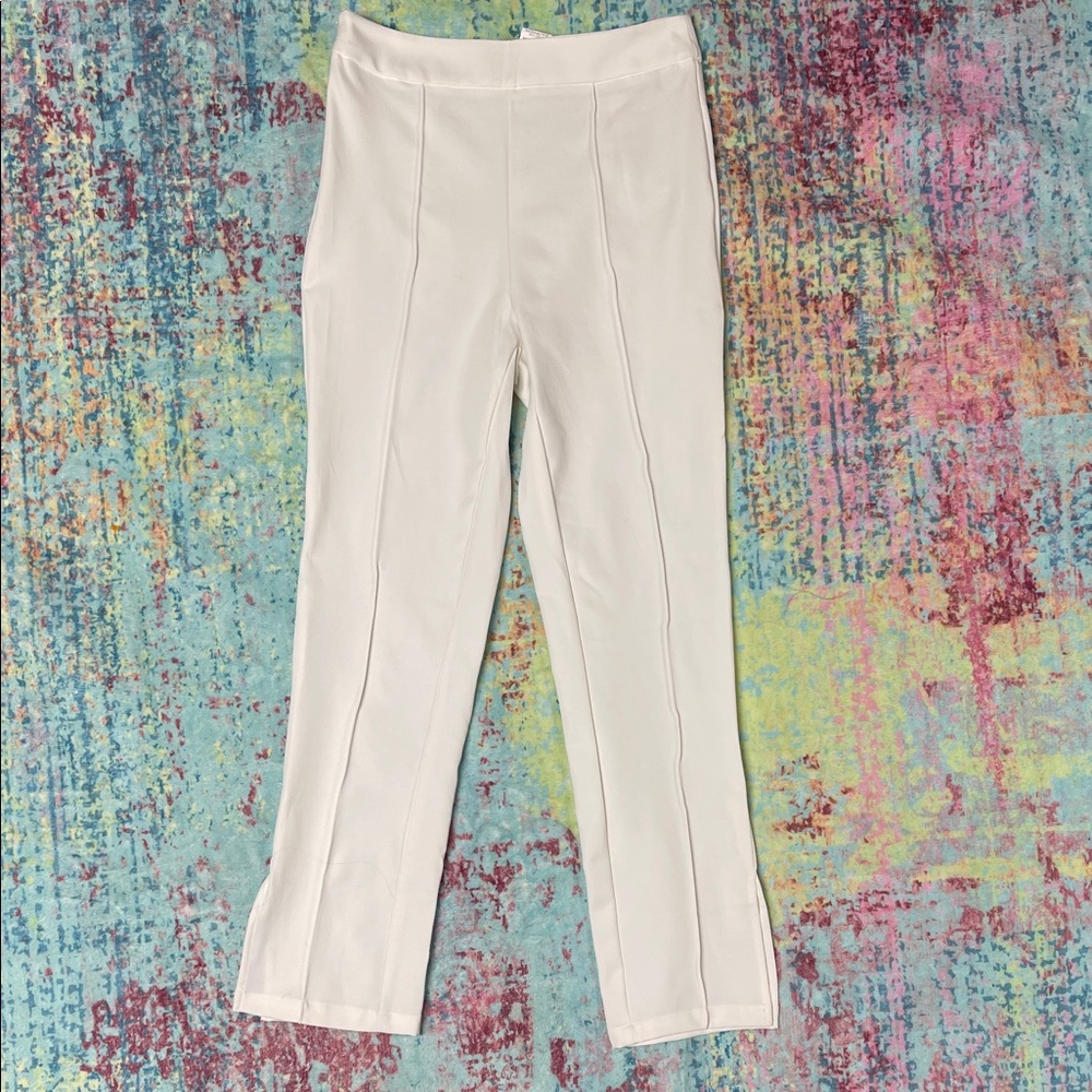 SHEIN White Boot Cut Seam-Detail Pants